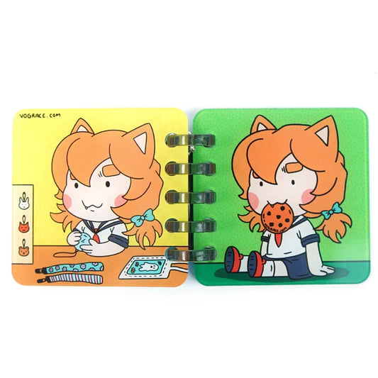 Custom acrylic comic book keychains with cute orange-haired anime character art