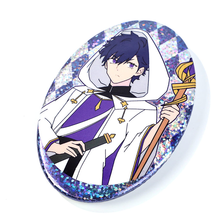 Custom Oval Cold Foil Stamping Glitter Holographic Button Pins