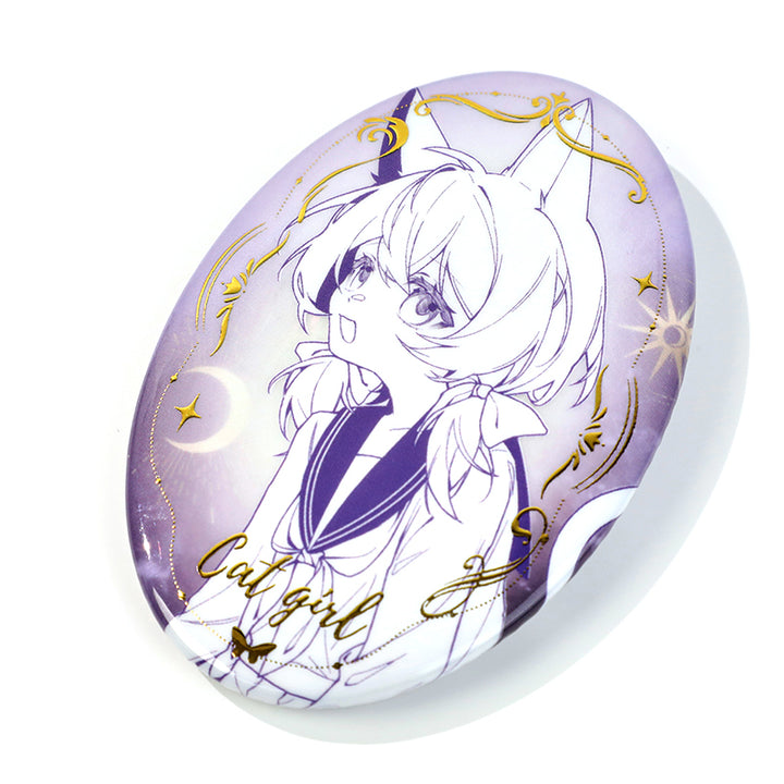 Custom Oval Cold Foil Stamping Glitter Holographic Button Pins