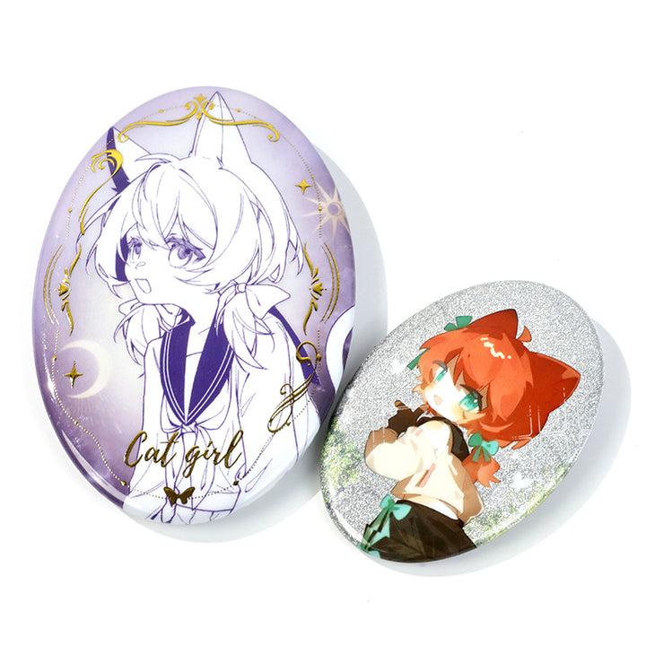 Custom Oval Cold Foil Stamping Glitter Holographic Button Pins