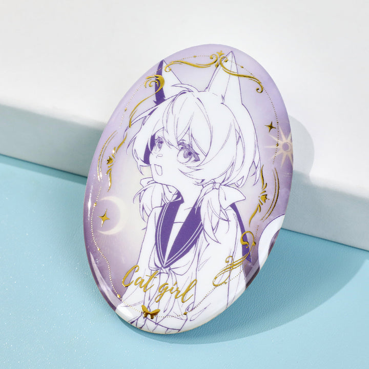 Custom Oval Cold Foil Stamping Glitter Holographic Button Pins