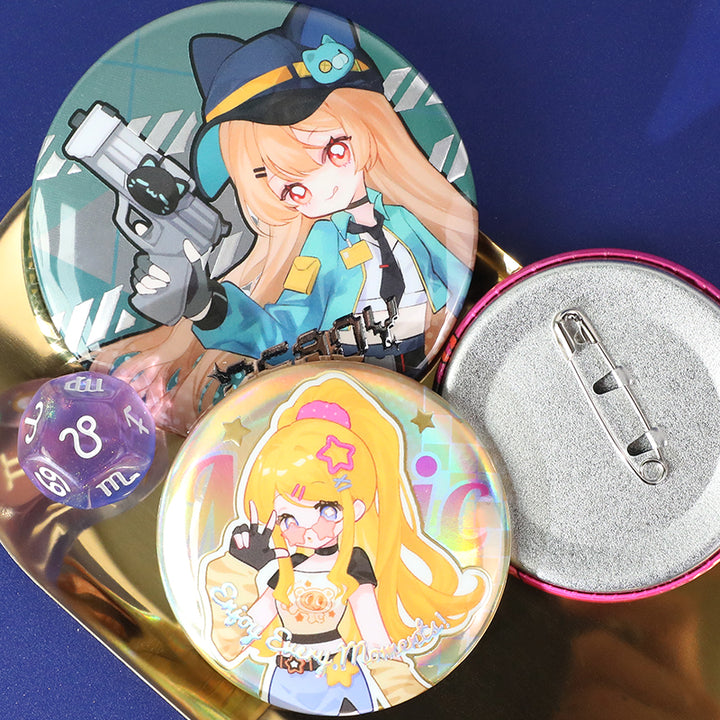 Custom Raised Foil Printing Cold Foil Stamping Glitter Holographic Button Pins - VOGRACE