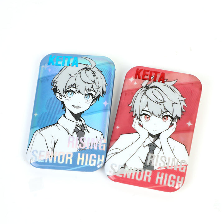 Custom Rectangle Cold Foil Stamping Glitter Holographic Button Pins