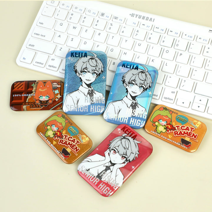 Custom Rectangle Cold Foil Stamping Glitter Holographic Button Pins