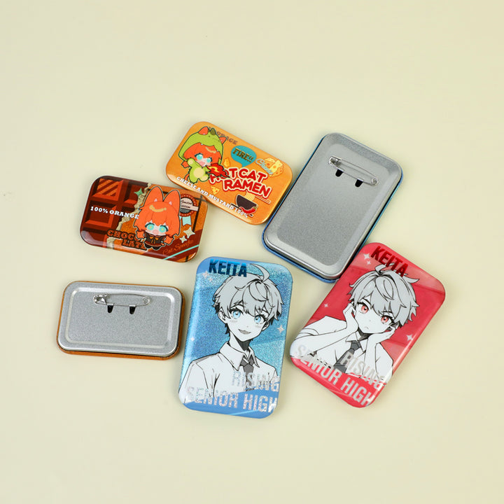 Custom Rectangle Cold Foil Stamping Glitter Holographic Button Pins