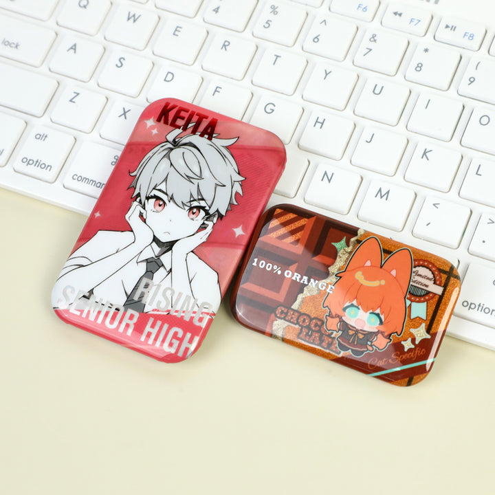 Custom Rectangle Cold Foil Stamping Glitter Holographic Button Pins