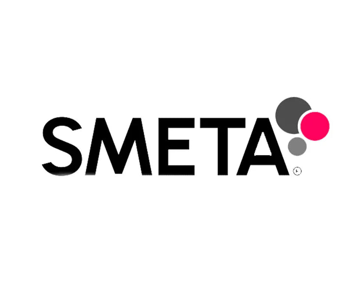 SMETA logo with black text and three colored dots on a white background