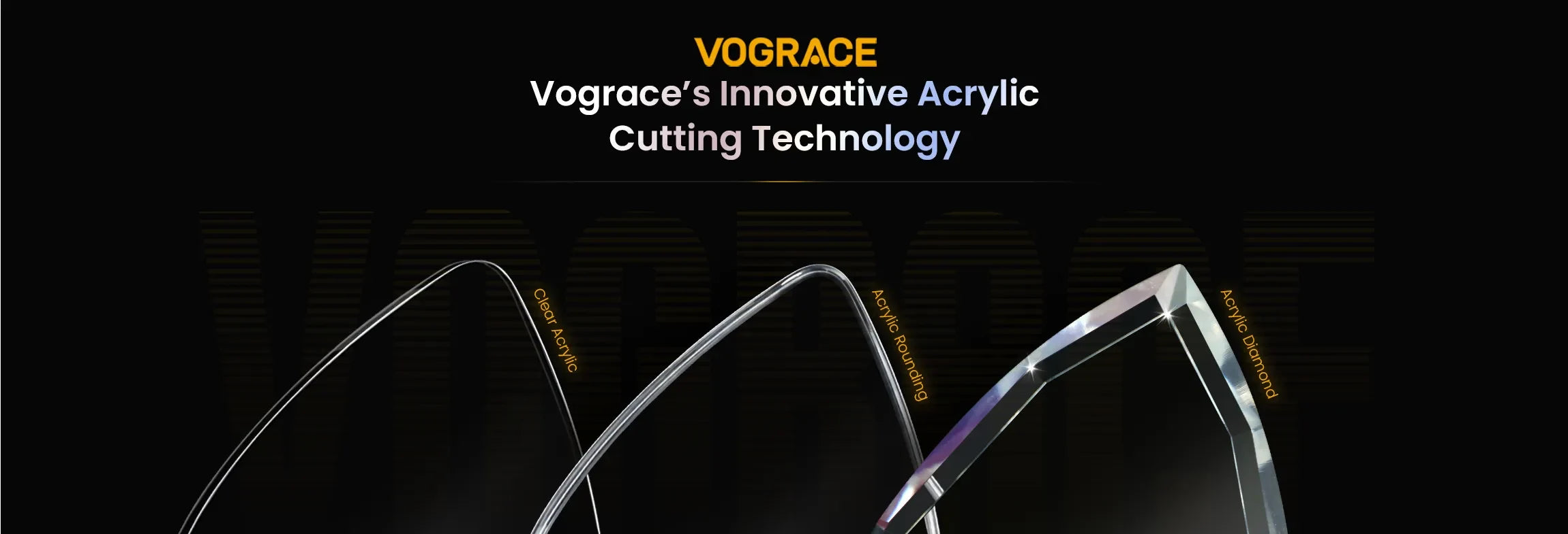 Vograce innovative acrylic cutting tech: clear, rounded, diamond-edge shapes for keychains & charms