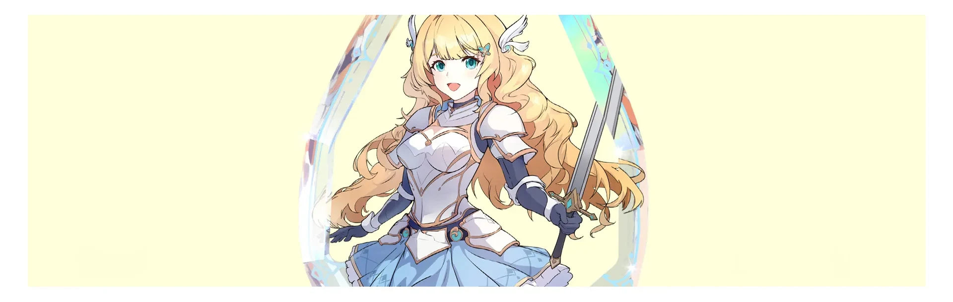 Anime girl in armor holding sword, perfect for acrylic charms and enamel pins