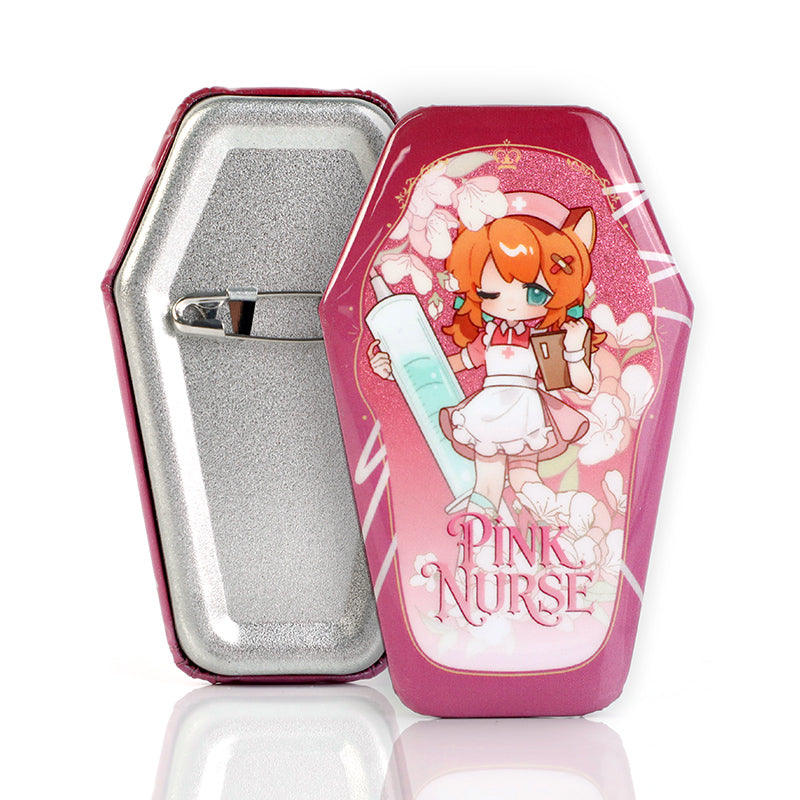 Custom Coffin-Shaped Glitter Holographic Button Pin