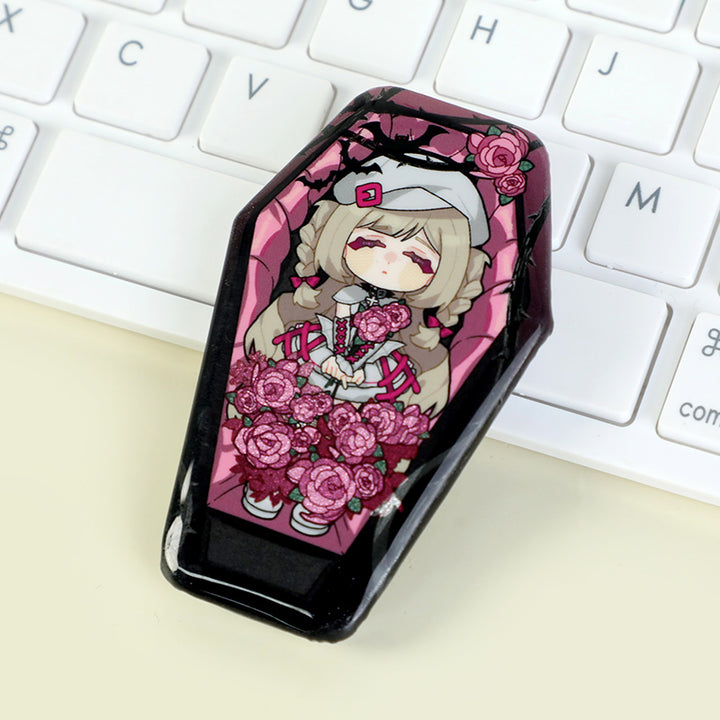 Custom Coffin-Shaped Glitter Holographic Button Pin