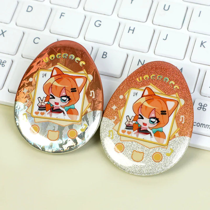 CustomEgg-shapedRaisedFoilGlitterHolographicButtonPins5 - VOGRACE