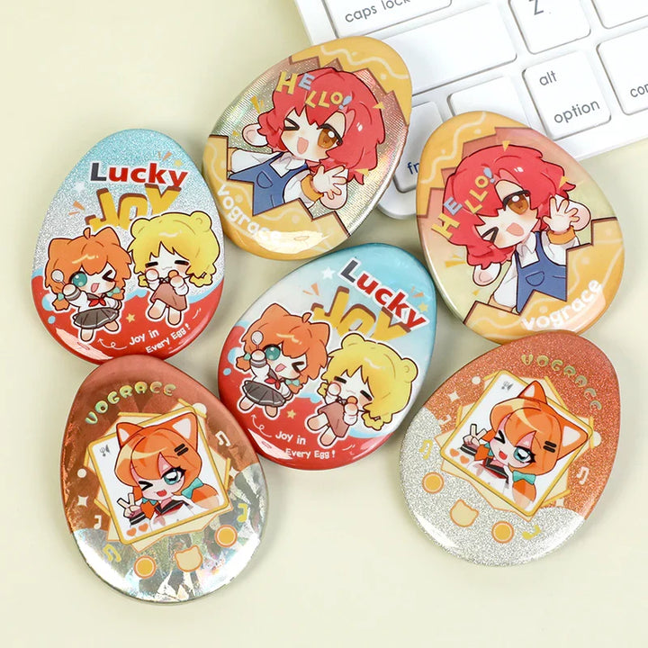 CustomEgg-shapedRaisedFoilGlitterHolographicButtonPins8 - VOGRACE