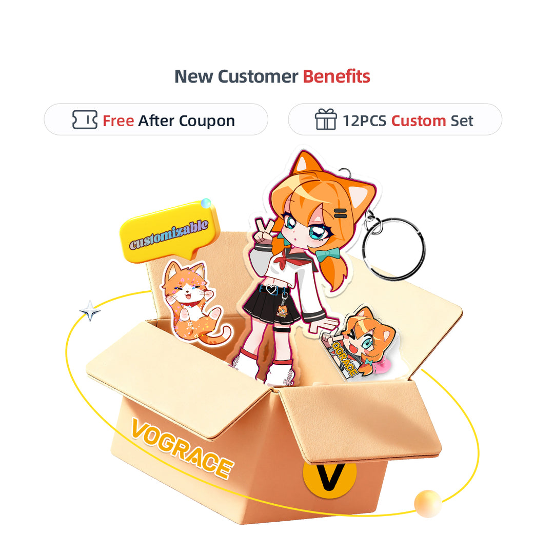 Custom Keychain & Sticker Welcome Pack (12PCS) - VOGRACE