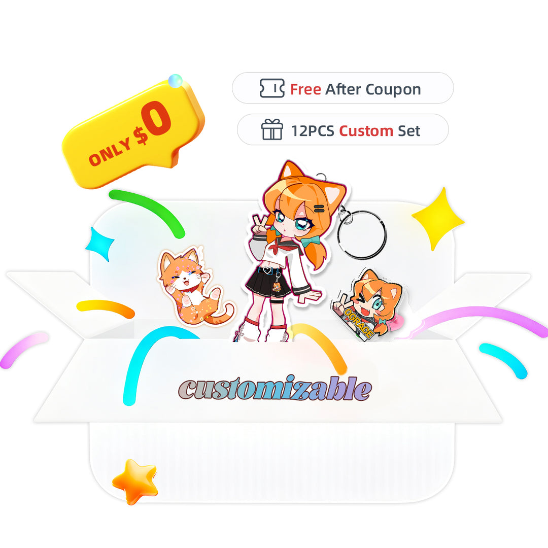 Custom Keychain & Sticker Welcome Pack (12PCS) - VOGRACE