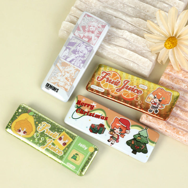 Custom Long Rectangular Glitter Button Pins
