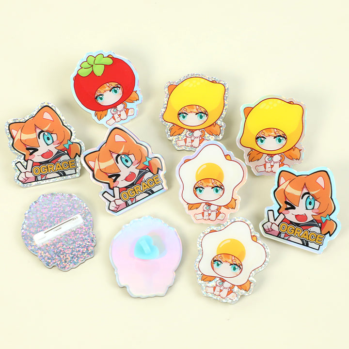 Épingles acryliques holographiques opaques personnalisées