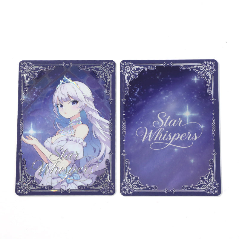 Custom anime-themed foil stamped duplexed cards featuring a starry night design and character art.