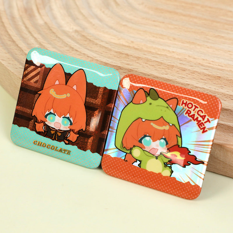 Custom Raised Foil Stamping Square Glitter Button Pins