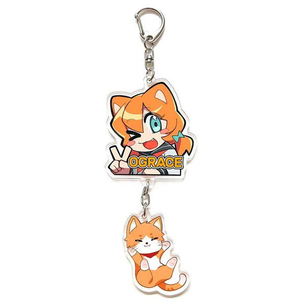 Custom acrylic charm keychain with anime cat girl and orange cat design