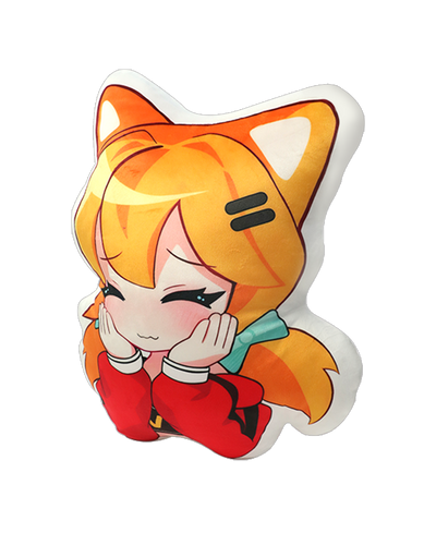 Anime girl fox ears custom throw pillow, orange hair, cute chibi style, promotional merchandise