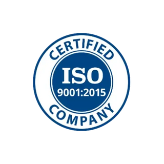 Vograce Global Certifications ISO 9001:2015 certified company seal in blue and white